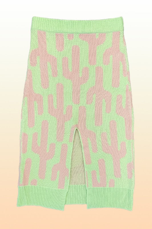 All over cactus knit midi skirt