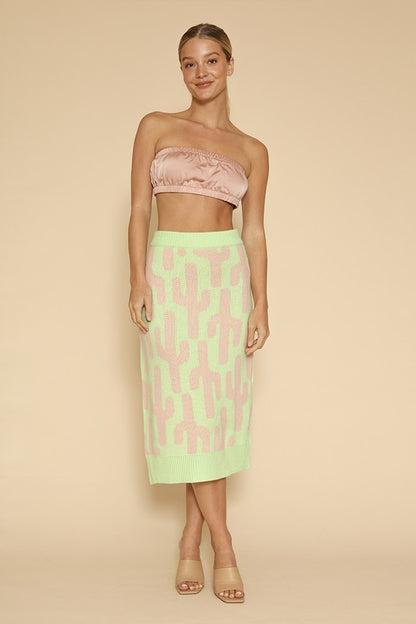 All over cactus knit midi skirt