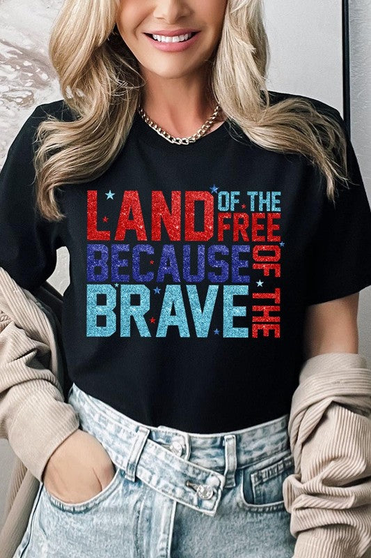 Faux Glitter Land of the Free Graphic T Shirts