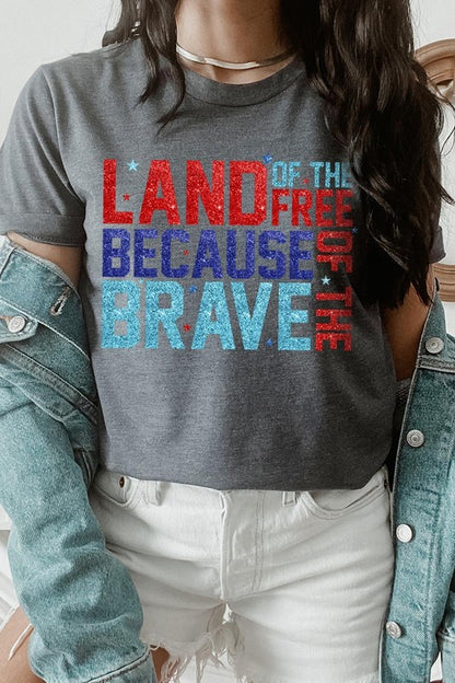 Faux Glitter Land of the Free Graphic T Shirts