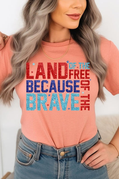 Faux Glitter Land of the Free Graphic T Shirts