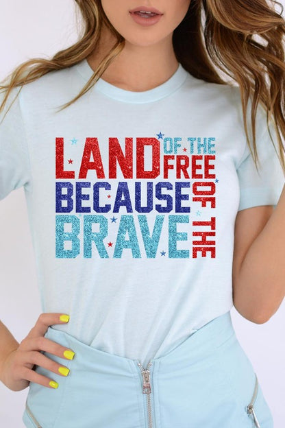 Faux Glitter Land of the Free Graphic T Shirts