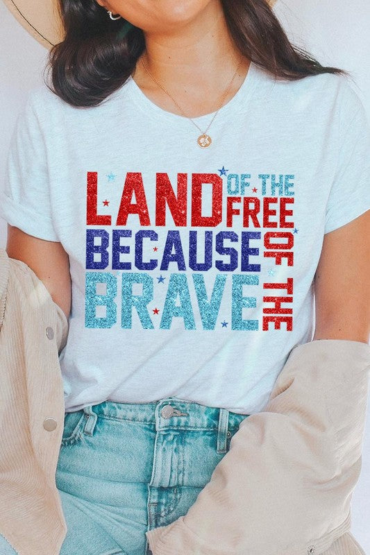 Faux Glitter Land of the Free Graphic T Shirts