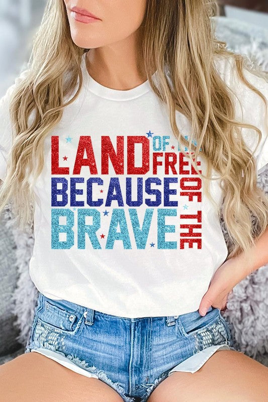 Faux Glitter Land of the Free Graphic T Shirts