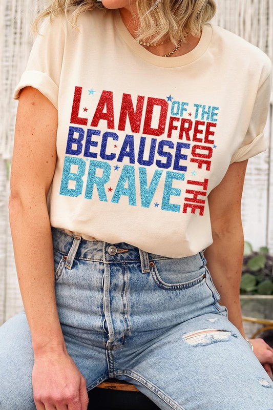 Faux Glitter Land of the Free Graphic T Shirts