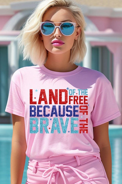 Faux Glitter Land of the Free Graphic T Shirts