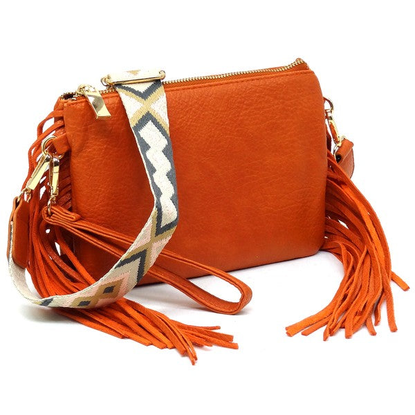 Aztec Guitar Strap Fringe Clutch Crossbody Bag