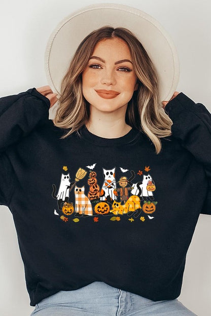 Black Cat Halloween Graphic Fleece Sweatshirts