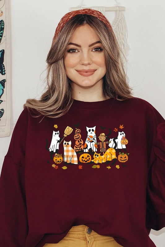 Black Cat Halloween Graphic Fleece Sweatshirts