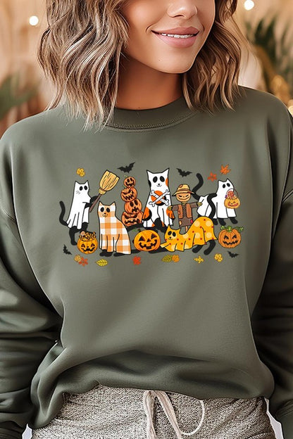 Black Cat Halloween Graphic Fleece Sweatshirts