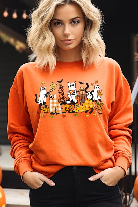 Black Cat Halloween Graphic Fleece Sweatshirts