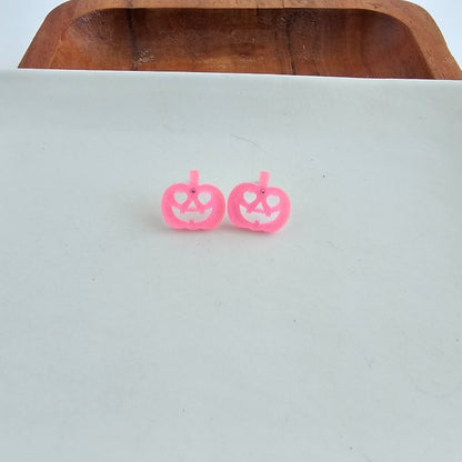 Jack O Lantern Pumpkin Studs - Pink Glitter