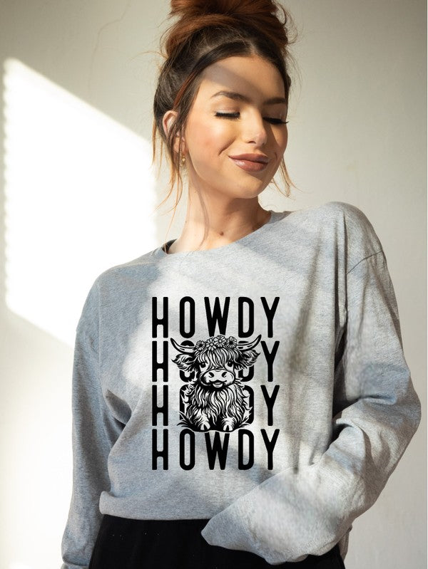 Howdy Repeat Cow Graphic Crew Sweatshirt