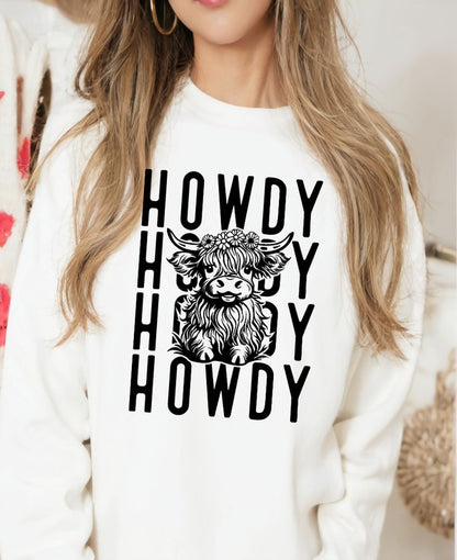 Howdy Repeat Cow Graphic Crew Sweatshirt