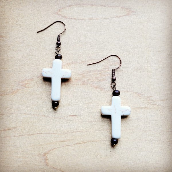 White Turquoise Cross Earrings