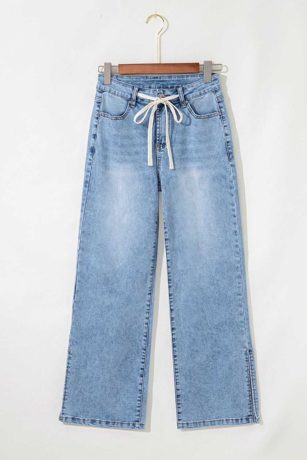 Myosotis Slit Leg High Rise Drawstring Casual Jeans