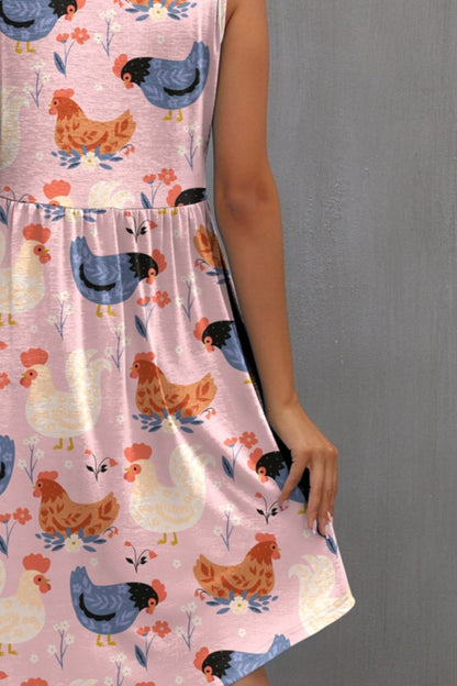 Printed Round Neck Sleeveless Dress