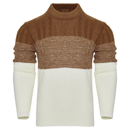 Men's Casual Color Block Long Sleeve Cable Knit Pullover Sweater