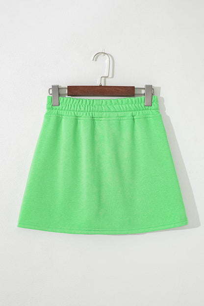 Light Green French Terry Drawstring Elastic Waistband Mini Skort with Pockets