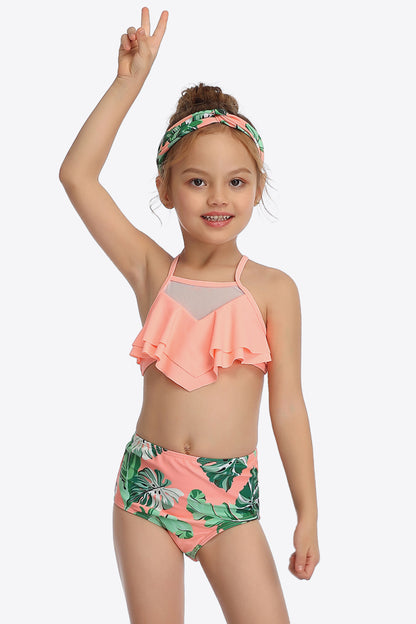 Botanical Print Ruffled Two-Piece Swim Set