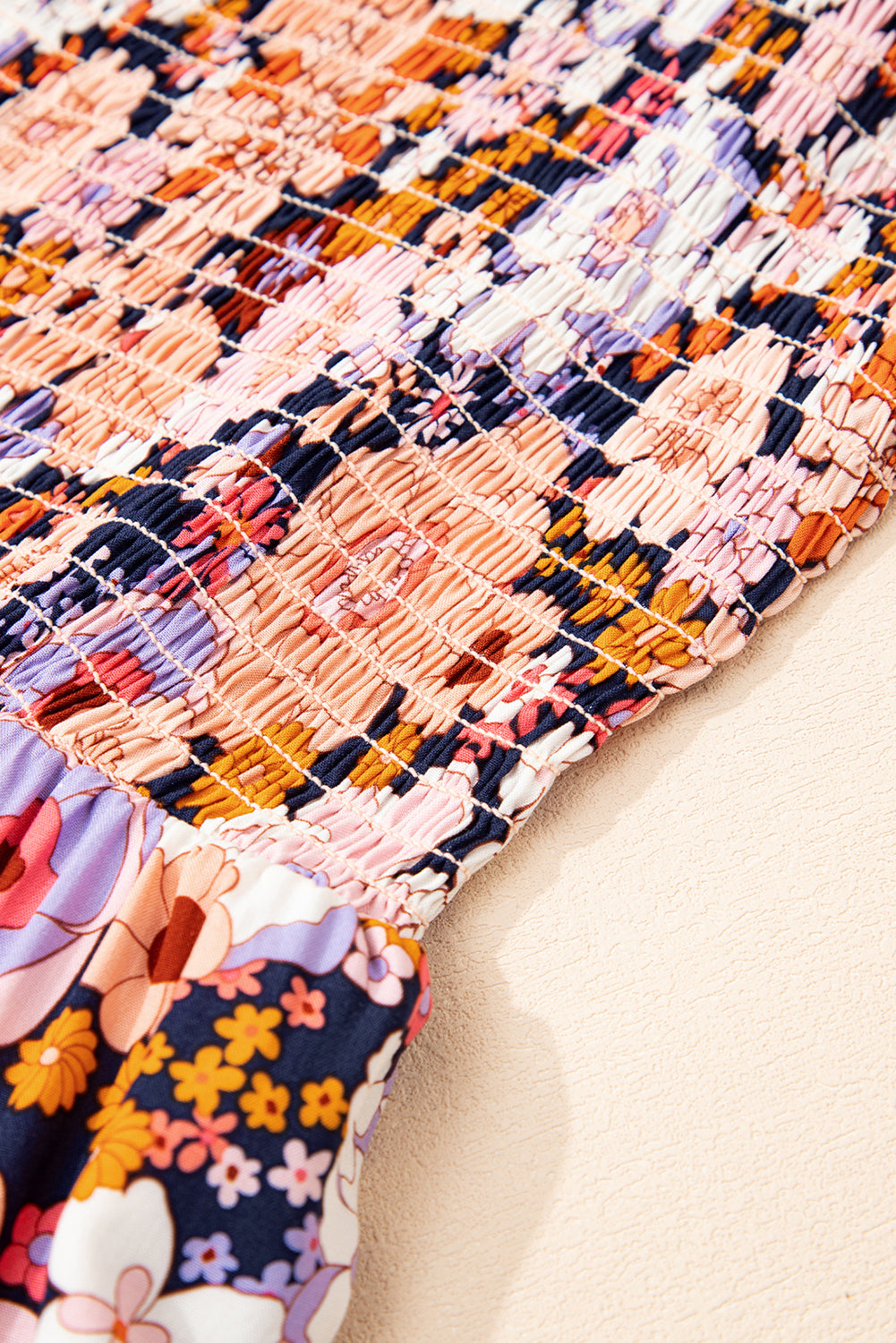 Black Floral Print Smocked High Waist Square Neck Jumpsuit