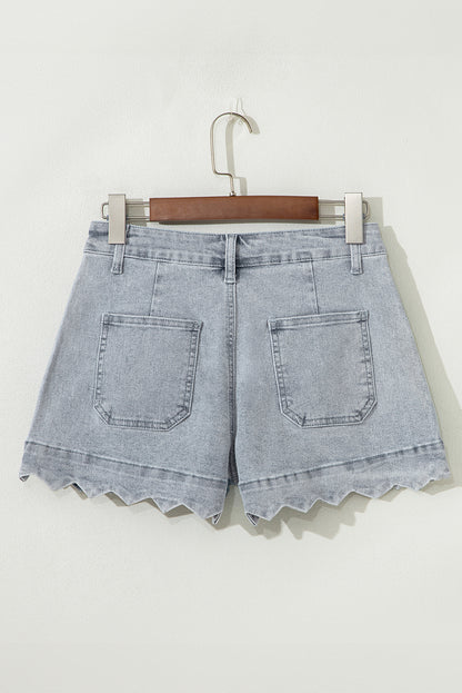 Short en jean taille haute délavé bleu crépuscule à ourlet festonné
