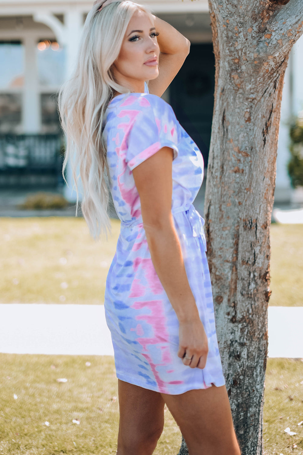 Tie-Dye Belted T-Shirt Dress Women