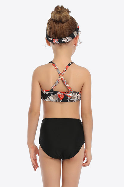 Botanical Print Ruffled Two-Piece Swim Set