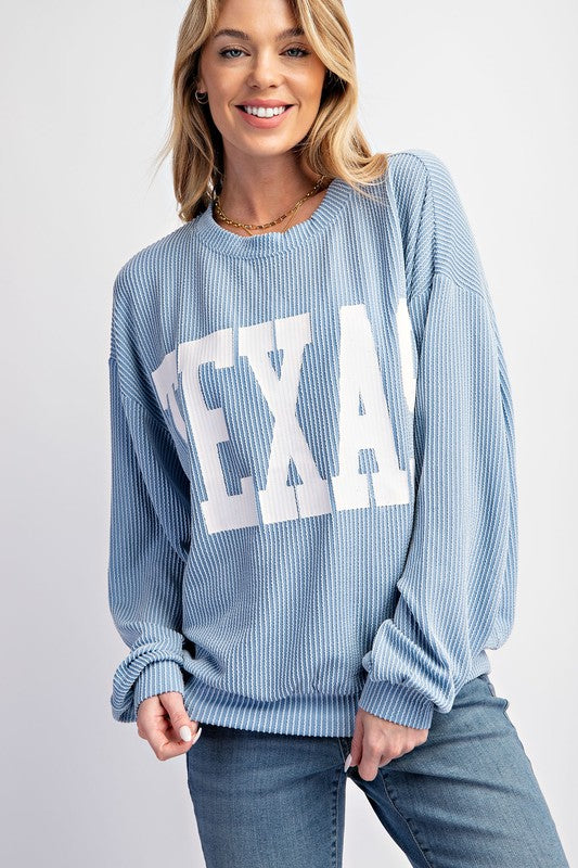 TEXAS PRINT RIB CORD SWEATSHIRT