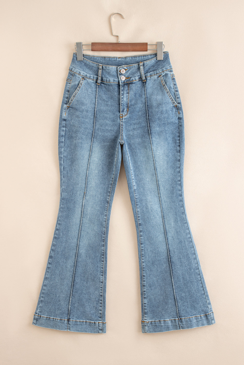 Jean bootcut taille haute bleu crépuscule à 2 boutons et liseré