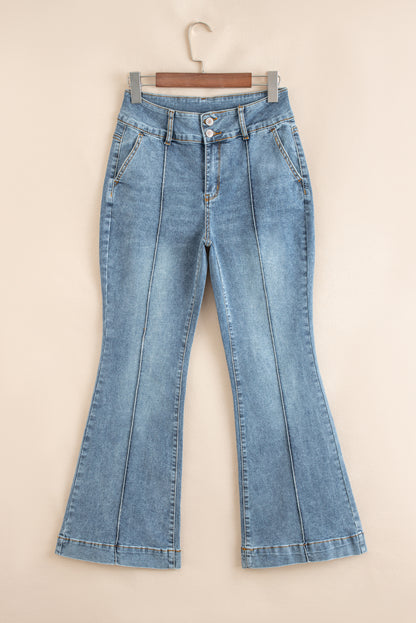 Jean bootcut taille haute bleu crépuscule à 2 boutons et liseré