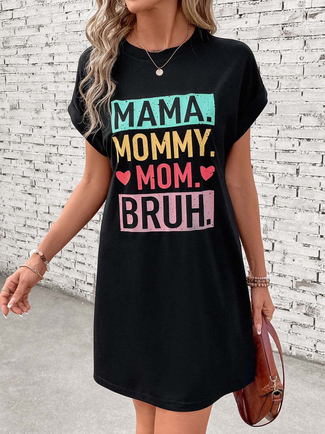 Letter Graphic Mama Short Sleeve Mini Tee Dress