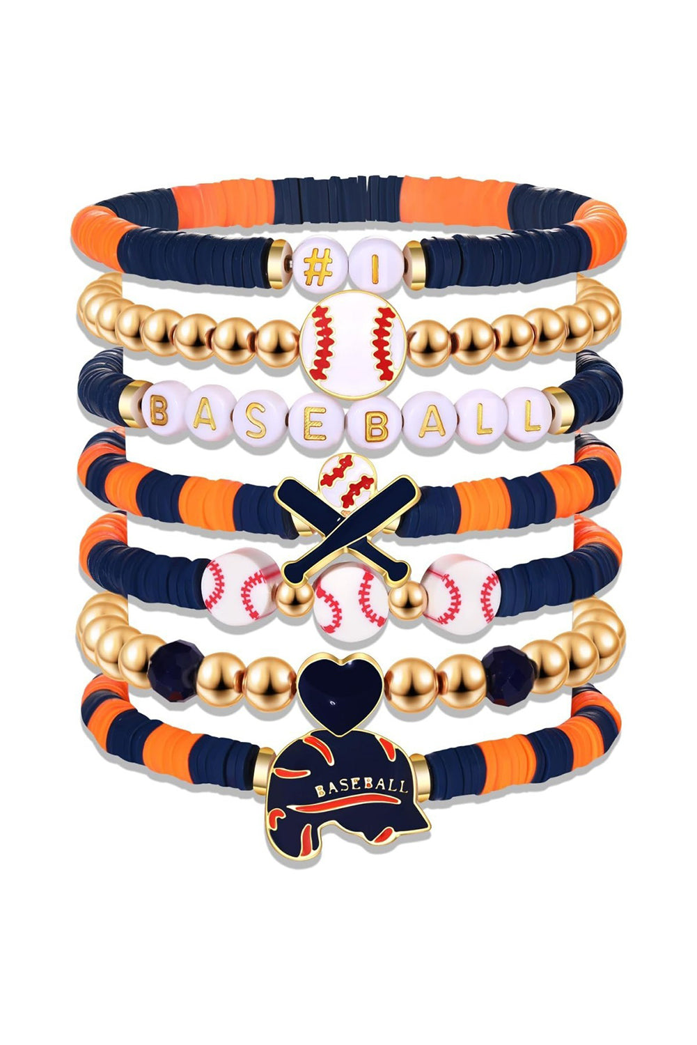 Russet Orange 7pcs Game Day Football Stackable Bracelet Set