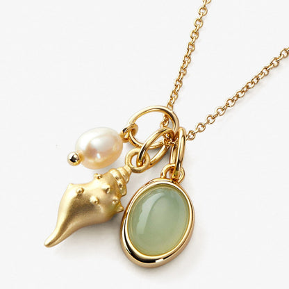 Natural Crystal Conch Pendant Necklace 14K Gold-Plated