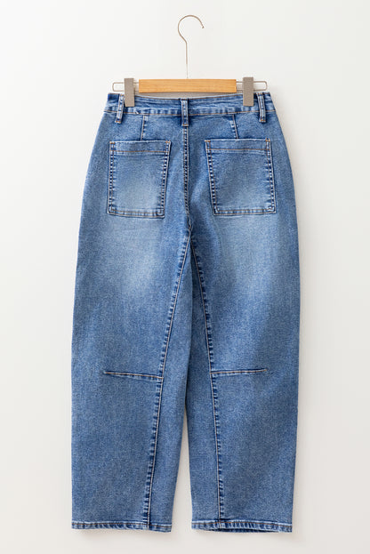 Dusk Blue Seam Detail Ankle Length Cropped BarrelJeans