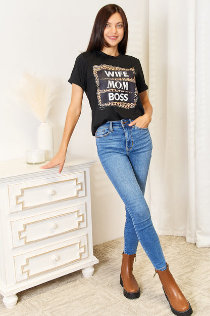 WIFE MOM BOSS Leopard Graphic T-Shirt Simply Love