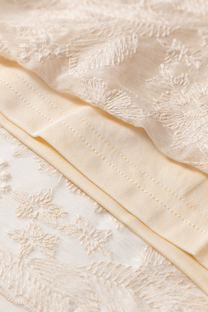 Jupe longue fluide en tulle brodé couleur avoine