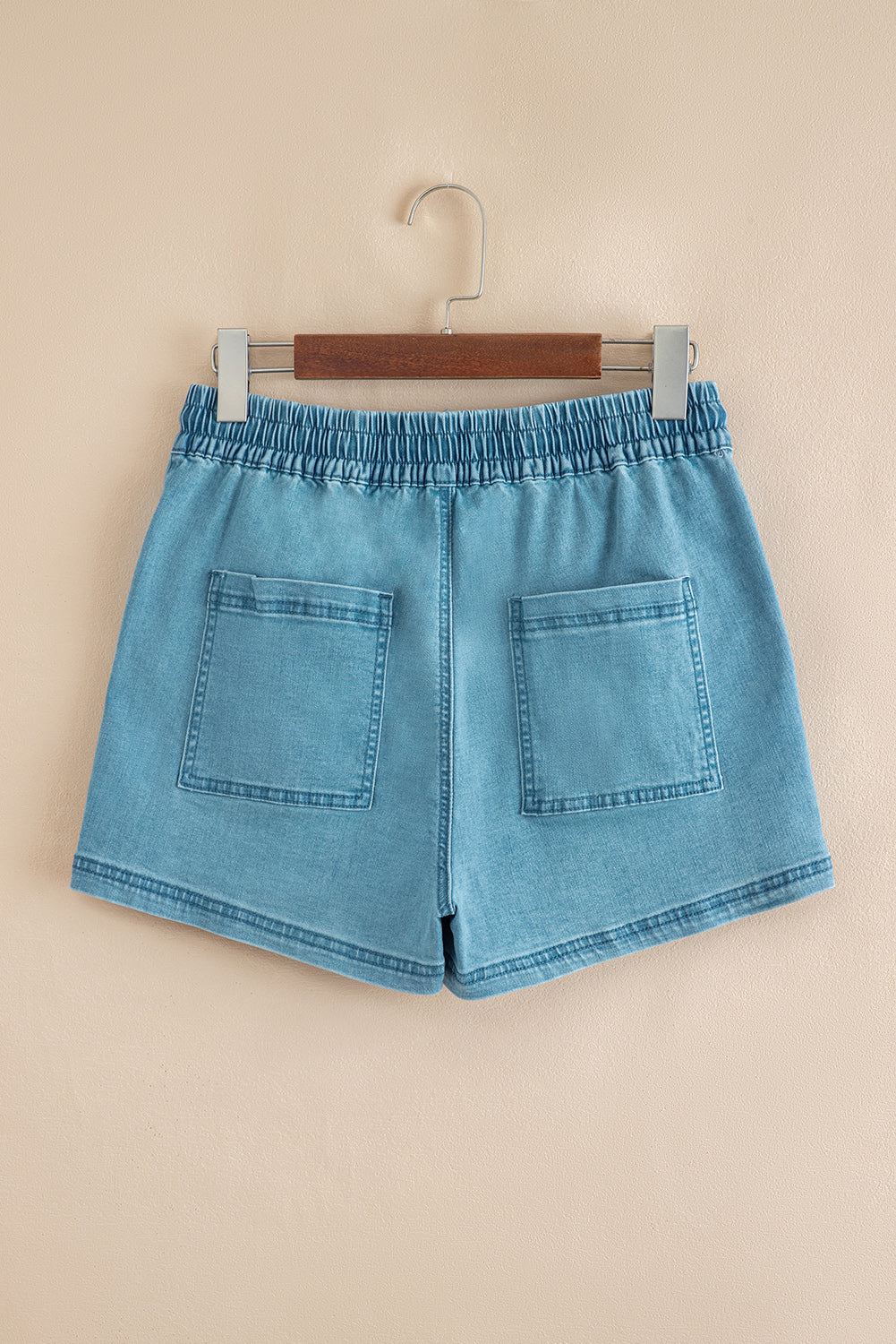 Beau Blue Contrast Drawstring Elastic Waistband Denim Shorts