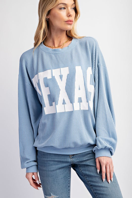 TEXAS PRINT RIB CORD SWEATSHIRT