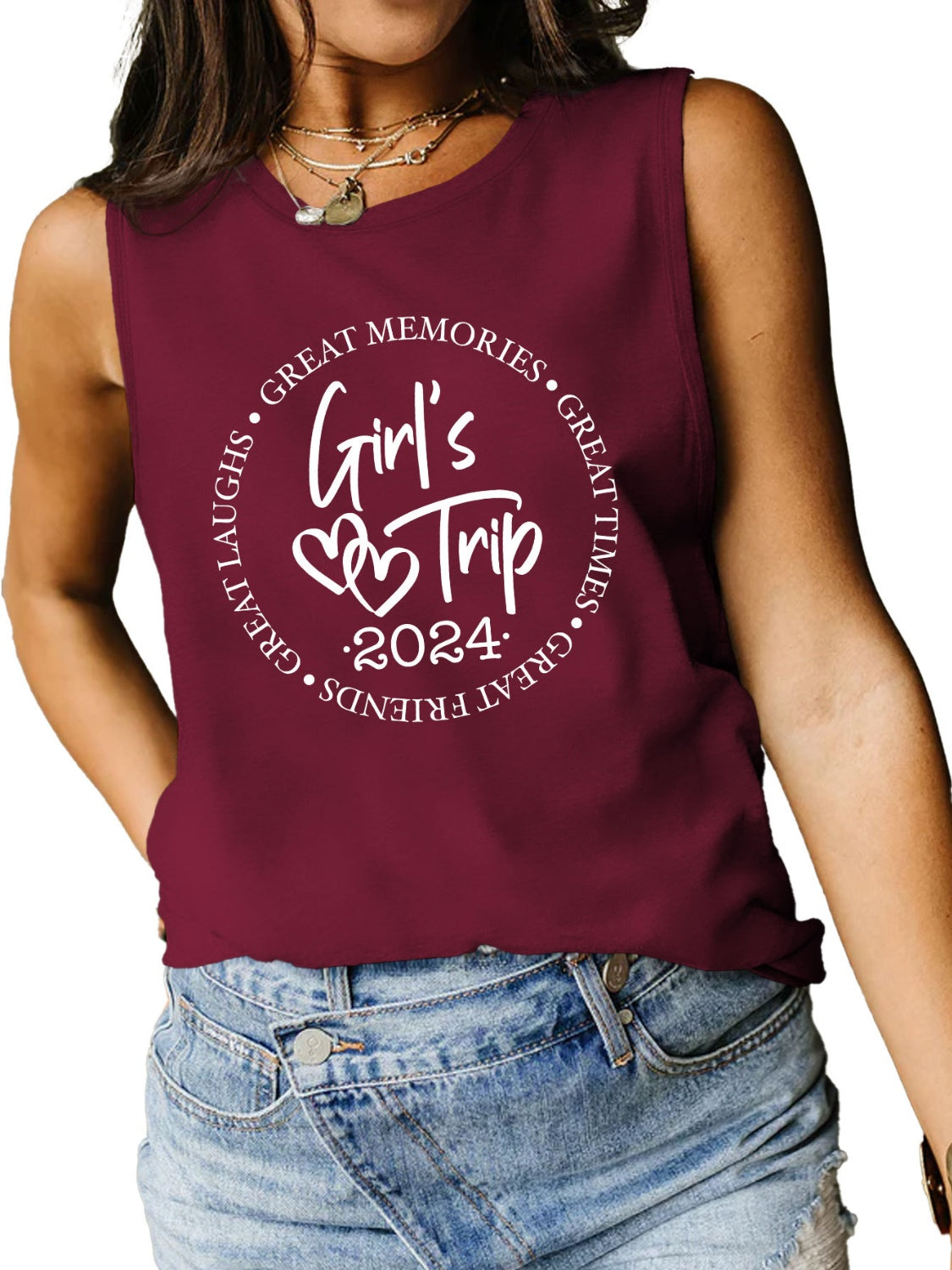 Letter Graphic Round Neck Tank