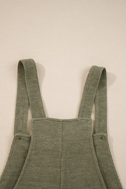 Laurel Green Solid Color Knit Loose Straight Leg Casual Overall Jumpsuit
