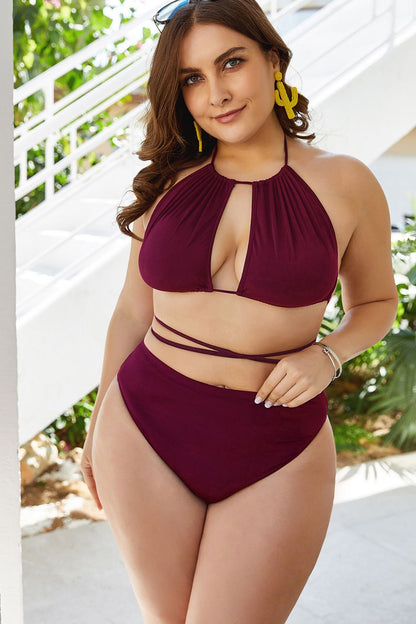 Cutout Tied Backless Bikini Set Plus Size