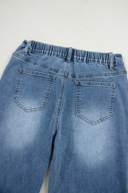 Jean taille haute court coupe large patchwork Stone Blue Star