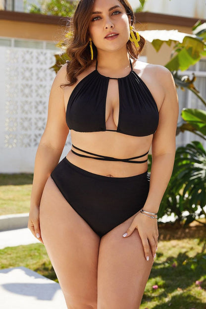 Cutout Tied Backless Bikini Set Plus Size