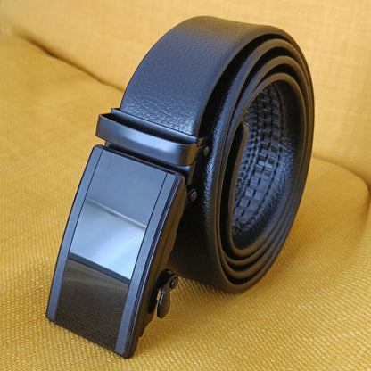 Microfiber Leather Belt For Men BLACK Ratchet Belt Automatic Buckle Closure USA