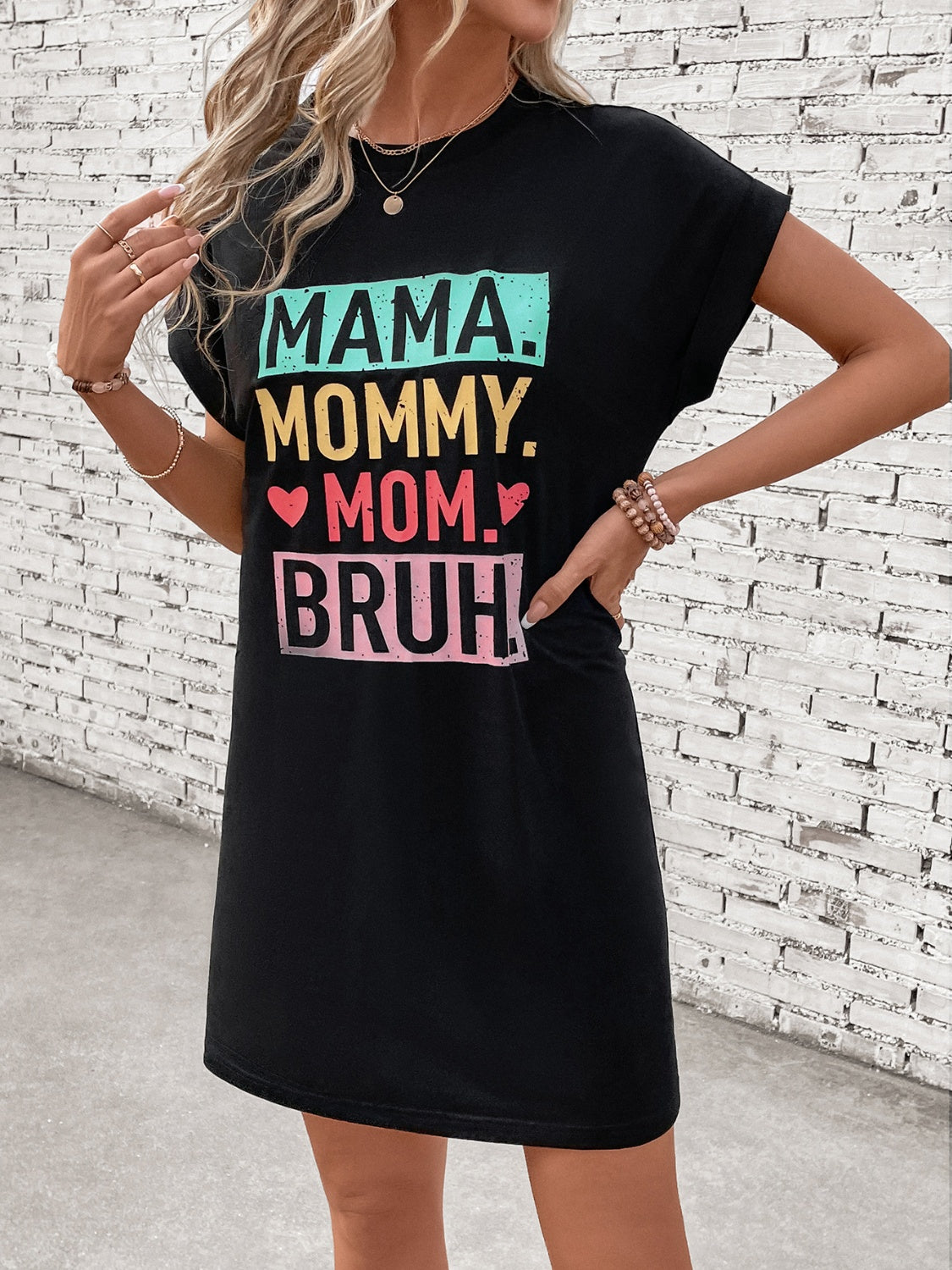 Letter Graphic Mama Short Sleeve Mini Tee Dress