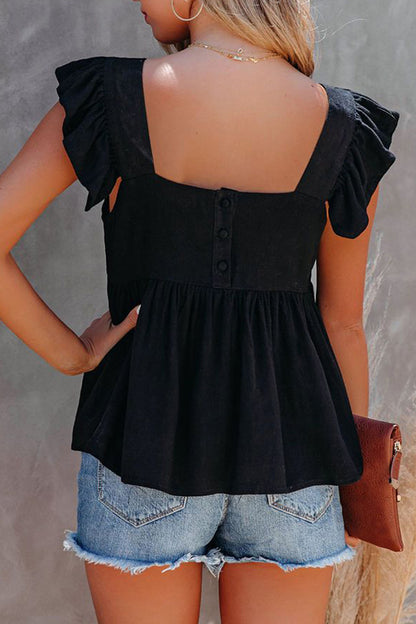 Ruffled Square Neck Cap Sleeve Blouse Full Size