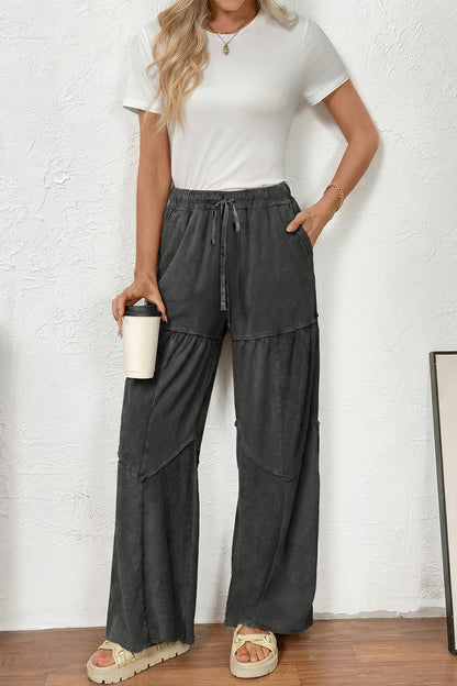 Pantalon ample à cordons en patchwork, superpositionné, noir délavé minéral