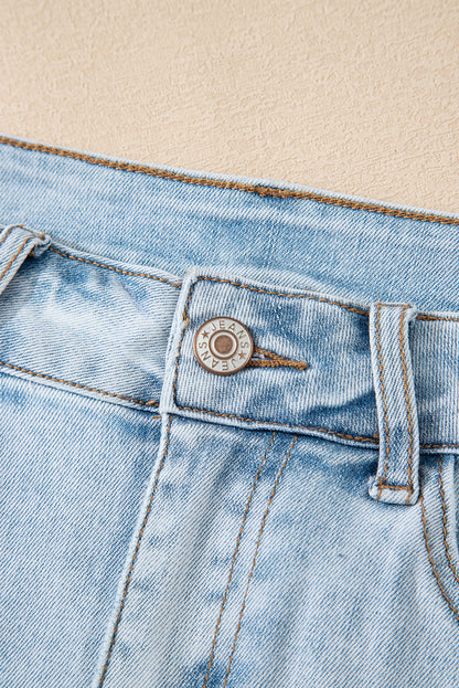 Beau Blue High Rise Distressed Raw Hem Denim Shorts