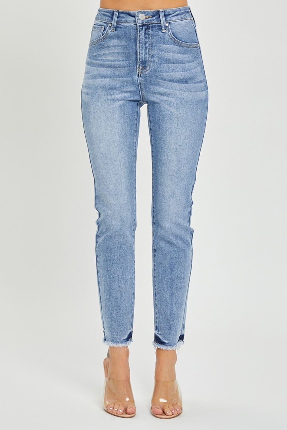 RISEN Full Size High Rise Frayed Hem Skinny Jeans